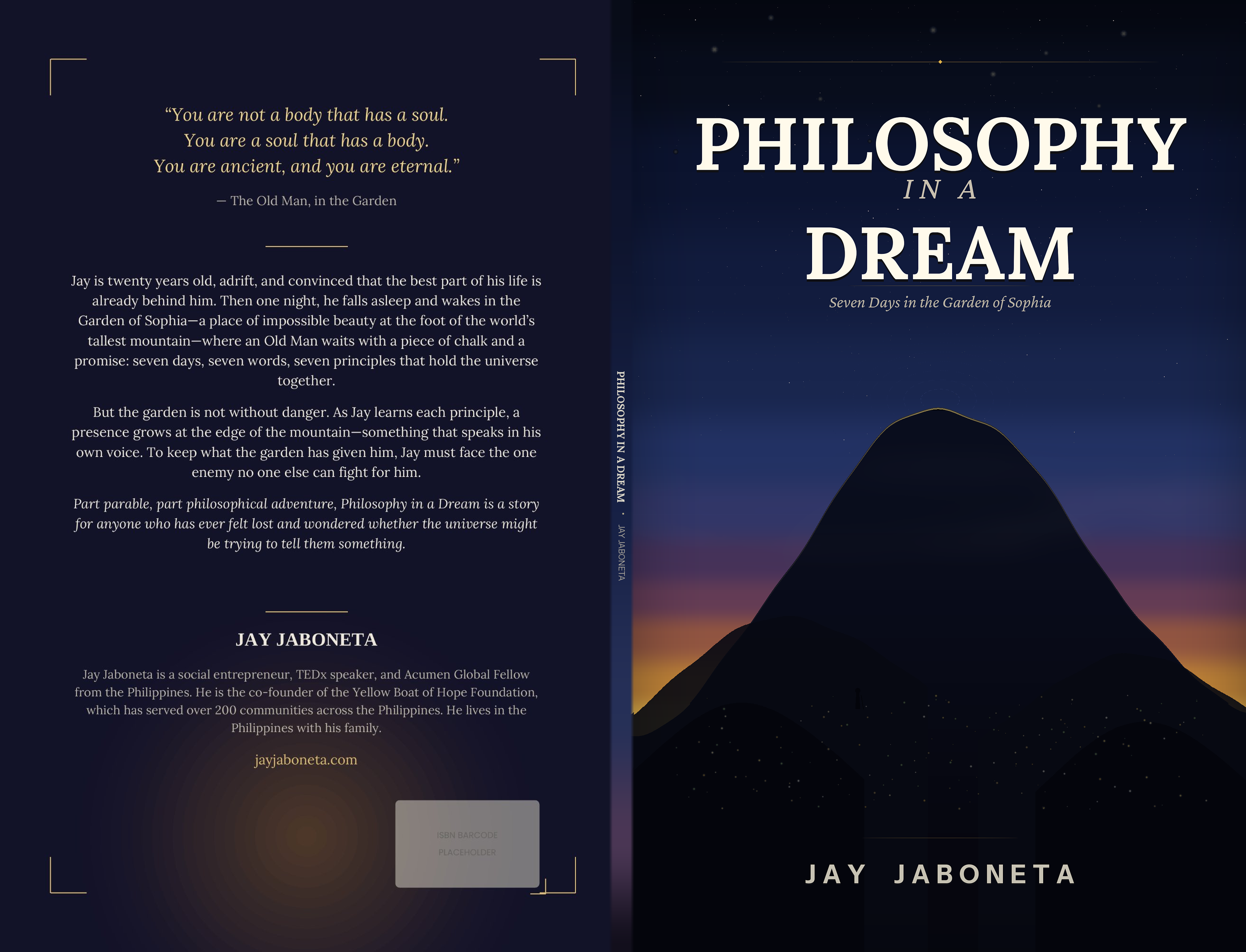 Philosophy in a Dream full wraparound cover — front, spine, and back side by side